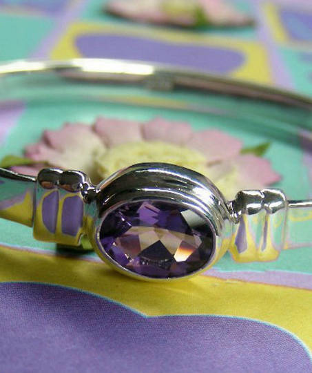 Happy Birthday Miss February - silver baby bangle with natural amethyst